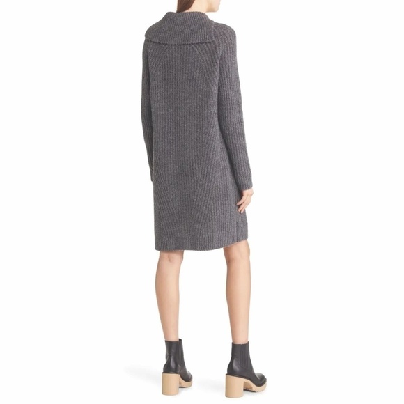 Treasure & Bond Gray Folded Neck Long Sleeve Sweater Dress - Picture 2 of 10